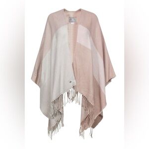 🆕 Soia & Kyo Light Pink & Cream Colorblocked Open Poncho W/ Scarf Hem OS Shawl